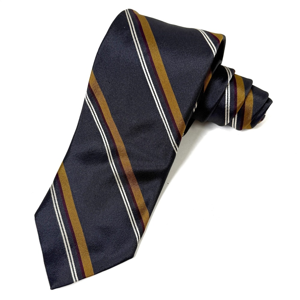 Bergdorf Goodman Silk Necktie Gray Burgundy Gold Stripe Italy W: 3.2" L: 63"‎
